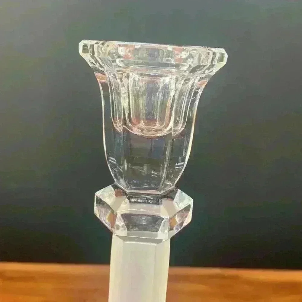 Clear And Frosted Crystal Candlestick/Candle Stick Holder Sudety Made In Poland